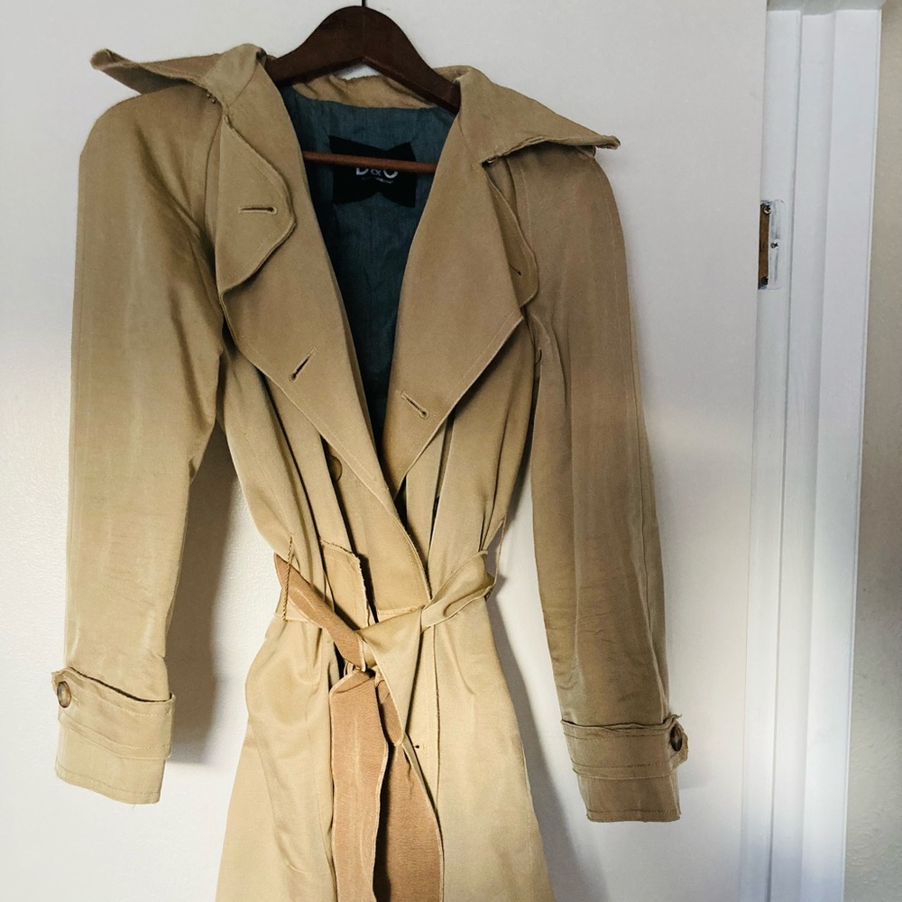 D&G Wool and Silk Trench Coat With Sash Size 40